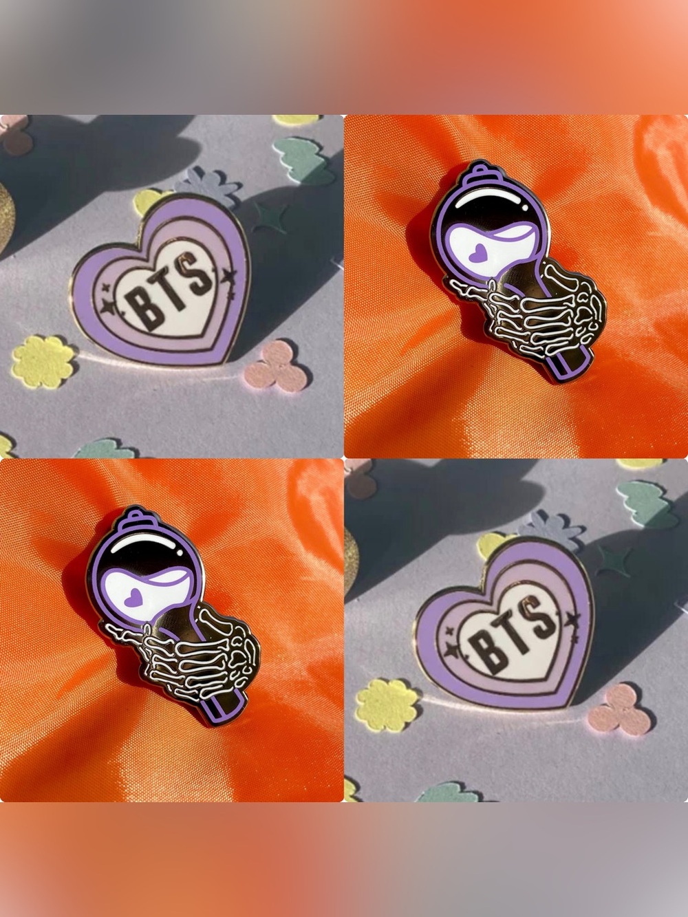 BTS Purple Heart and BTS SkeleTan Light Stick Enamel Pin